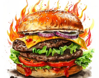 Clipart hamburger aquarelle | 10 fichiers JPG, malbouffe (téléchargement numérique)