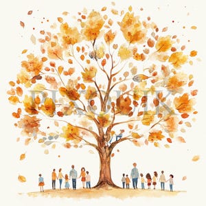 Clipart riunione di famiglia autunnale / 10 JPG e PNG di alta qualità / Arte accogliente per riunioni autunnali / Illustrazione di famiglia ad acquerello / Decorazione autunnale boho