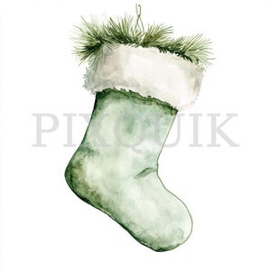 Gezellige kerstsokken clipart | 8 png-bestanden | Kaarten maken | Fastival-ontwerp | Aquarelkunst | Boho-stijl met groene tinten