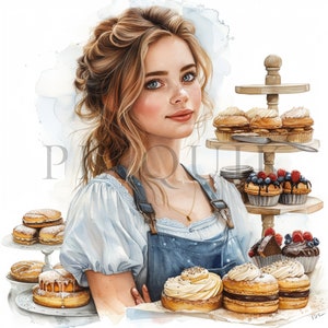 Clipart ragazza panettiera / 10 JPG di alta qualità / Download digitale / Panetteria / Clipart pasticcere / Clipart donna che cucina / Clipart donna panettiera