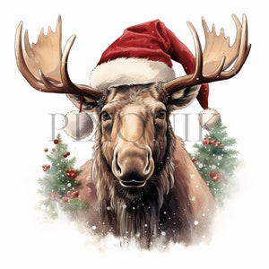 Holiday Moose Clipart | 10 High Quality JPGs | Digital Download | Festive Animal Art | Christmas Moose Graphics | Digital Crafting | Clipart