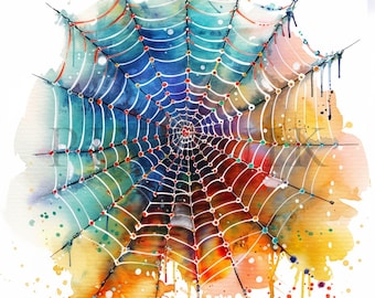 Clipart de teia de aranha em aquarela | Scrapbook e confecção de cartões (Download digital)