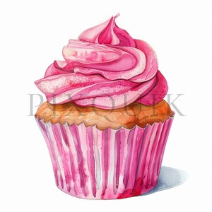 Pink cupcake clipart | 10 High Quality JPGs | Digital download | Pink Cupcake | Watercolor Cupcakes | Cupcake Clipart | Valentine Cupcakes