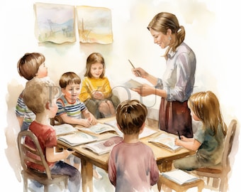 Watercolor Preschool Clipart: Classroom JPGs (Digital Download)