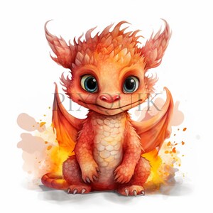 Clipart di drago di fuoco / 10 JPG di alta qualità / Download digitale istantaneo / Fantasy / Draghi di fuoco / Pacchetto di grafica di draghi ad acquerello