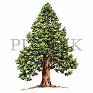 Watercolor Redwood Tree Clipart: Woodland Illustration (10 JPG Files)