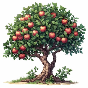 Clipart appelbomen | 10 JPG's van hoge kwaliteit | Botanische kunst fruitboom clipart | Digitale download | Illustratie appelboom | Ongewenste tijdschriften