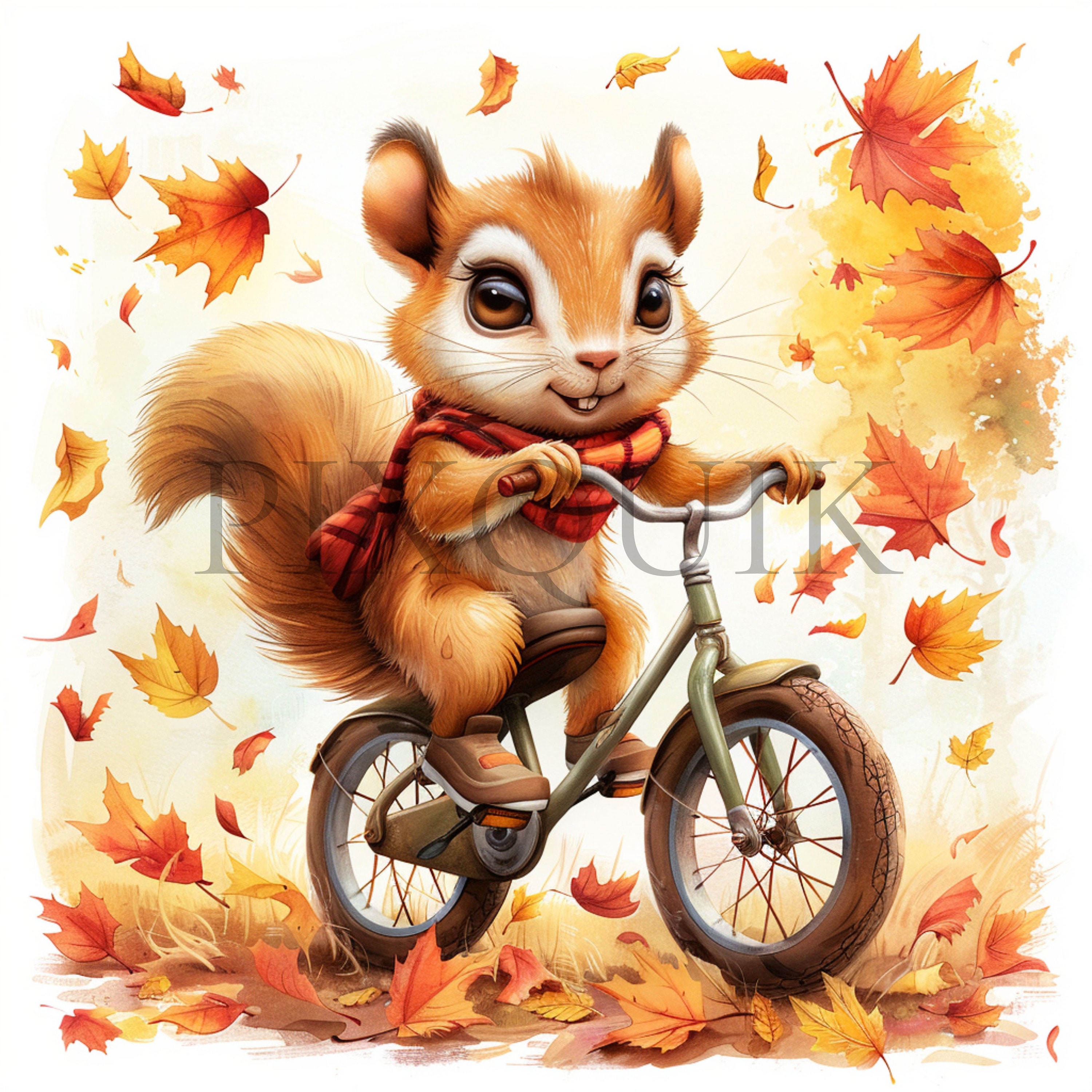 Fall Chipmunk Clipart | Autumn Animal on Bike (JPG, Digital Download ...