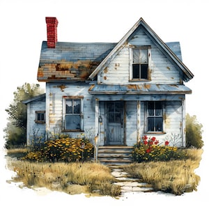 Watercolor Farmhouse Clipart: Country Cottage Illustration (Digital Download)