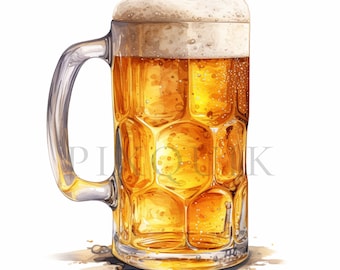 Watercolor Beer Clipart | Craft Beer Mug & Bottle (Digital Download)