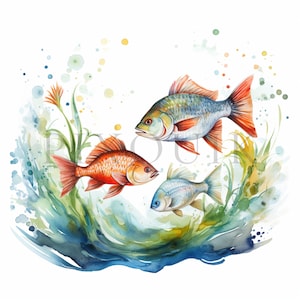 Images de poissons d'aquarium - 10 fichiers JPG de haute qualité | Clipart pêche à l'aquarelle | Clipart poisson | Téléchargement numérique instantané | Fabrication de cartes | Clipart