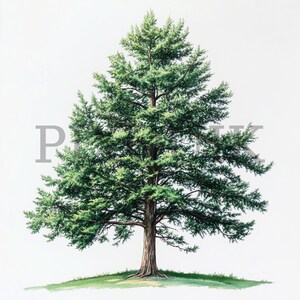 Clipart Cèdre | 10 fichiers JPG | Fabrication de cartes | Artisanat numérique en papier | Aquarelle | Conception d'arbres naturels, illustration de la forêt