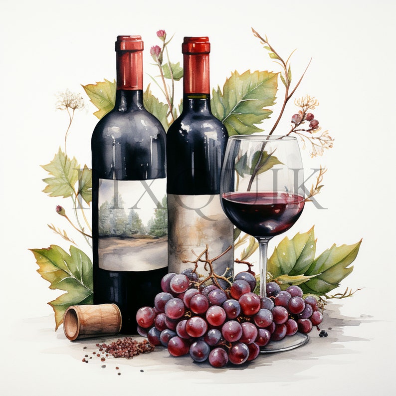 Holiday Wine Clipart 10 High Quality Jpg's Digital Download Watercolor ...