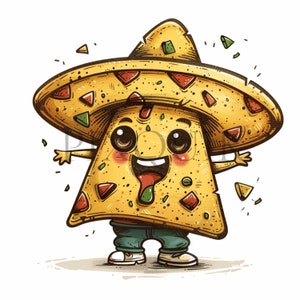 Watercolor Cartoon Nachos clipart | 10 High-Quality JPGs | Nachos digital clipart |  Nachos images | Instant download | commercial Use