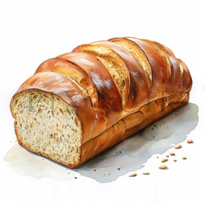 Aquarel brood clipart | 10 JPG's van hoge kwaliteit | Directe digitale download | Ontbijtafbeeldingen | Broodclipart | Brood | Bakkerij Clipart