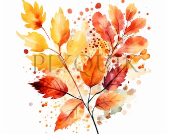Clipart de hojas de otoño en acuarela / Diario basura de otoño (JPG)