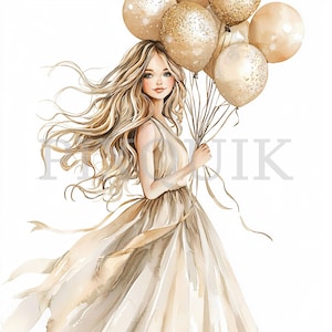 新年を祝うロングヘアの女性 | 4 つのクリップアート | ボヘミアン新年 | 2025 年の新年 | パーティー クリップアート | カード作成 | デジタル ペーパー クラフト