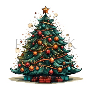 a christmas tree with presents under it