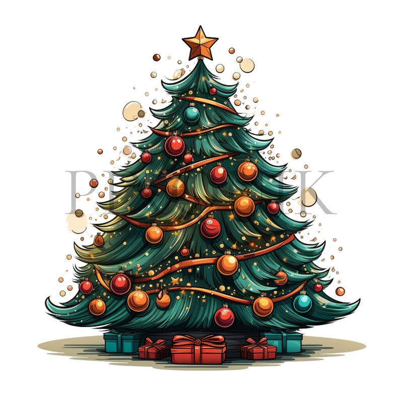 a christmas tree with presents under it