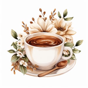 Clipart café |  10 fichiers JPG de haute qualité |  Téléchargement numérique instantané | Fabrication de cartes | Créations numériques en papier | Café floral