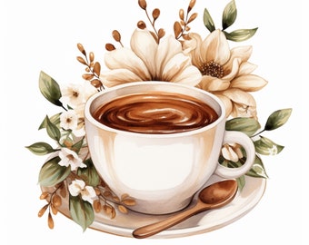 Floral Coffee Clipart | High-Quality JPGs (Digital Download)