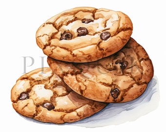Watercolor Chocolate Chip Cookies Clipart | 10 JPGs (Digital Download)
