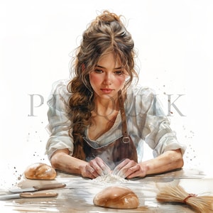 Clipart ragazza panettiera / 10 JPG di alta qualità / Download digitale / Clipart donna panettiera / Panetteria / Clipart pasticcere / Clipart donna che cucina