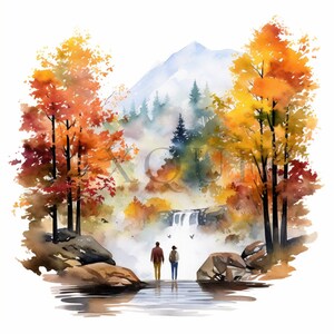 Autumn Forest Clipart: Watercolor Fall Landscape (Digital Download)