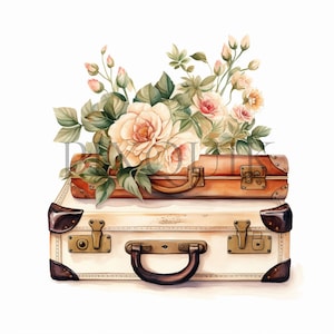 Clipart de maleta vintage / Clipart de maleta / Clipart de maleta floral / Vector de maleta / 10 JPG de alta calidad / Descarga digital, Creación de tarjetas