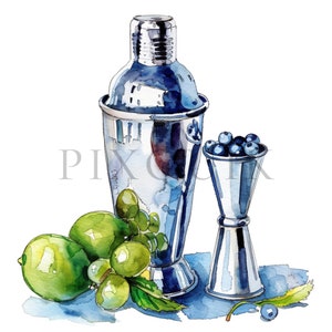 Clipart di Cocktail Shaker / 10 JPG di alta qualità / Download digitale istantaneo / Immagini collage / Diari spazzatura / Tecnica mista / Clipart di bevande