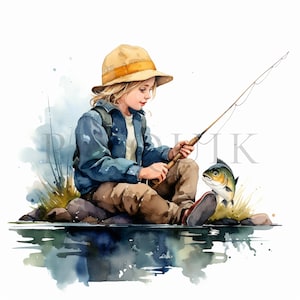 Images de pêche - 10 fichiers JPG de haute qualité | Pêche à l'aquarelle | Clipart numérique | Fabrication de cartes | Création numérique | Téléchargement numérique instantané