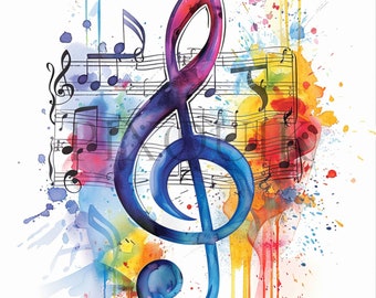 Watercolor Music Notes Clipart | High Resolution JPGs (Digital Download)