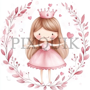 Clipart principessa con abito rosa chiaro / 10 file JPG / Creazione di biglietti / Artigianato di carta digitale / Arte ad acquerello / Design principessa reale