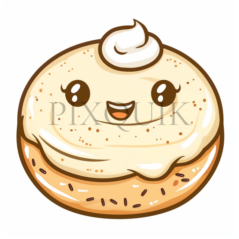 a cartoon donut with a cream frosting and sprinkles