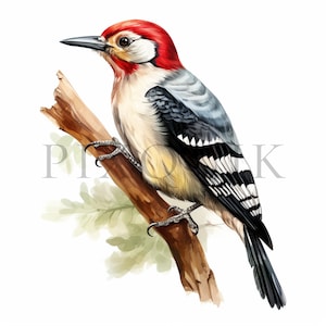 Great spotted woodpecker Bird Clipart |  10 High Quality JPGs | Bird art print | Card Making, Digital Paper Craft