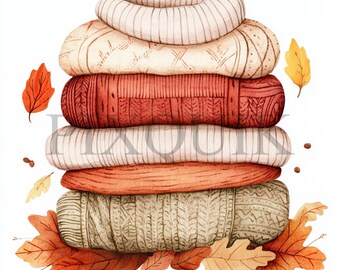 Watercolor Autumn Sweaters Clipart: Cozy Fall Fashion Art (JPG Digital Download)