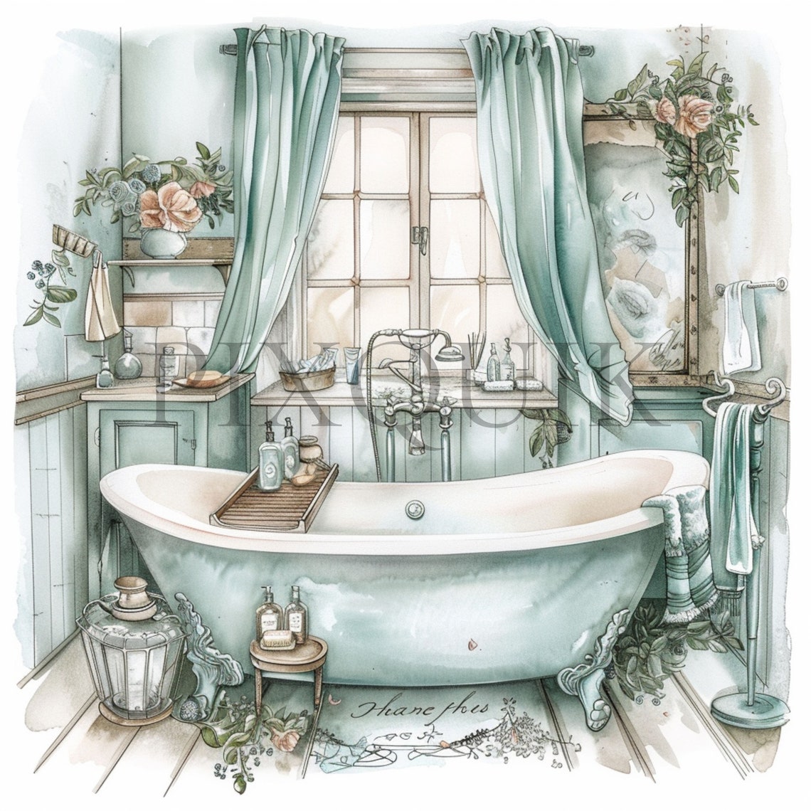 Vintage Floral Bathroom Clipart 10 High Quality JPG Bathroom Clipart ...