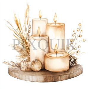 Boho Holiday Candle Clipart / 10 JPG e PNG di alta qualità / Decorazioni invernali festive / Candela acquerello, creazione di biglietti, carta digitale