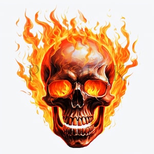 Clipart crâne de feu aquarelle | 10 fichiers JPG de haute qualité | Clipart gothique | Clipart fantastique |  Clipart crâne de feu | Vecteur de crâne