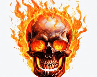 Watercolor Fire Skull Clipart | Gothic Fantasy Art (JPG)