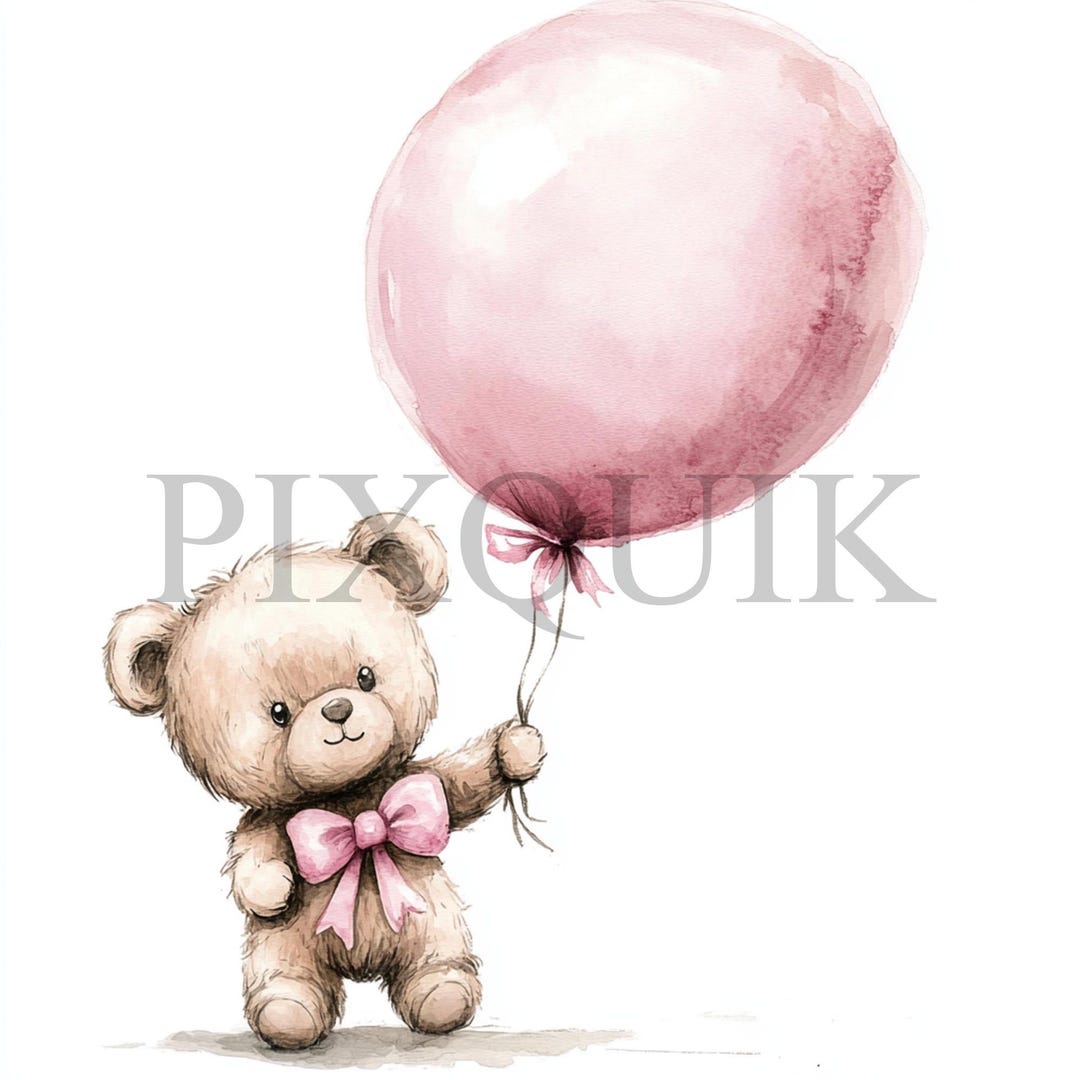 Teddy Bear With PINK Balloon Clipart | 10 Jpg's and PNG Files | Card ...