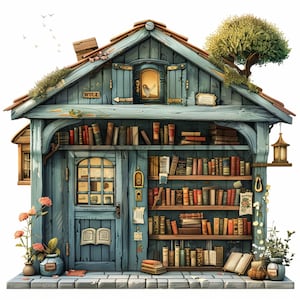 Akwarela Cute Bookstore clipart | 10 Wysokiej jakości JPG | Miłośnik książek clipart | Cute Bookstore | Księgarnia | Pobieranie cyfrowe, wykorzystanie komercyjne
