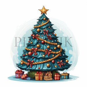 a christmas tree with presents under it