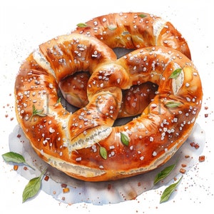 Watercolor Soft Pretzel Clipart: Food Illustration (Digital Download)