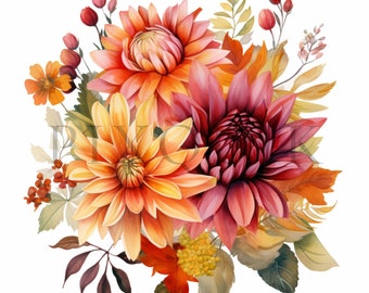 Autumn Floral Clipart | Fall Flowers, Botanical Art (Digital Download)