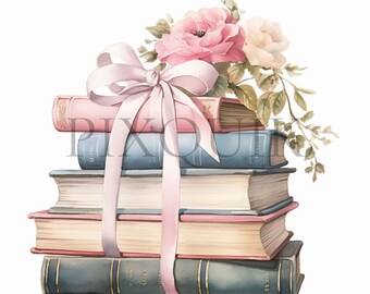 Pastel Books Clipart | Floral Stack, Scrapbook Art (JPGs)
