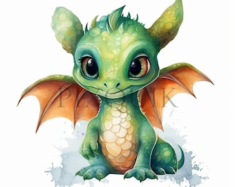 Watercolor Baby Dragon Clipart | Fantasy Graphics (Digital Download)