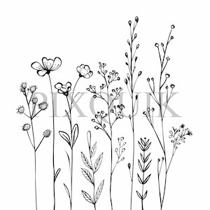 Minimalistische wilde bloemen clipart | 20 JPG's van hoge kwaliteit | Digitale download | Eenvoudige bloemsierkunst | Botanisch, Kaarten maken, Digitale papierkunst