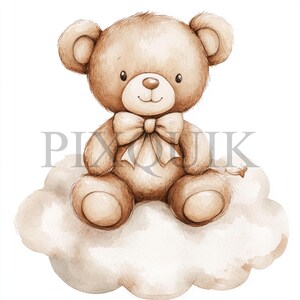 Teddy Bear Sits on a Cloud Clipart | 10 Jpg's and PNG Files | Card ...