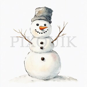 Clipart de boneco de neve alto e fino e caprichoso | 10 arquivos de clipart | Criação de cartões | Artesanato em papel digital | Arte em aquarela | Ilustrações divertidas de férias